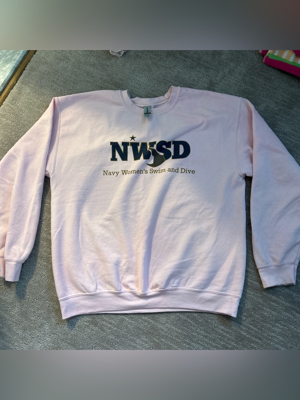 Gildan Pink Navy Women's Swim & Dive Crewneck Sweatshirt